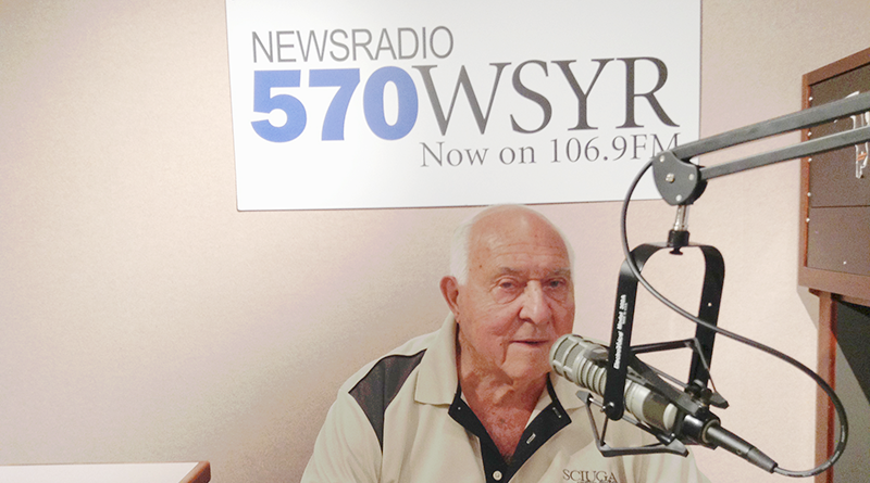 Sal Sciuga Sr., 84, is on the air during the Home Repair Workshop, a radio show in Syracuse that he’s co-hosted since 1993.