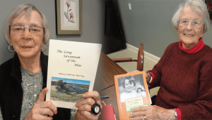 Nancy Murray, left, 89, and her self-published book of verse, “The Long Savannah of the Blue.” Right, Sally Wilbur, 93, and her “From Here to There, A Memoir. My Journey From Constantinople to Fayetteville, N.Y.”