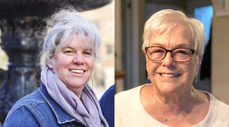 Left: Jenn Chapman of Manlius decided to stop highlighting her hair in her mid-30s when she first started showing signs of gray hair. Right: Sharon Grady started to color her hair at age 35. Eventually, she decided against it. “My hair is healthier and it’s kind of a free feeling.”