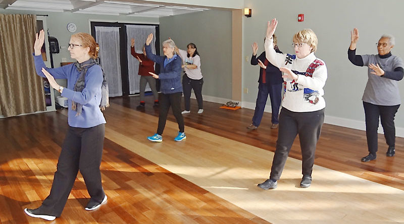 Genoa Wilson (left) leads her students in tai chi at the Manlius Senior Center.