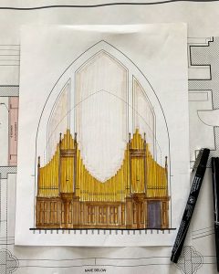 A sketch drawn by Chris Fuller depicts a proposed facade design.