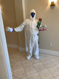  A handyman in our Florida hotel had to be suit up in full protective gear to be near us. We had COVID-19 and our room had a defective toilet that needed to be fixed.