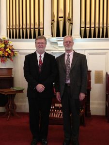 Founding partners of Kerner and Merchant Pipe Organ Builders: Rob Kerner (left) and Ben Merchant at First Baptist Church, Hamilton.