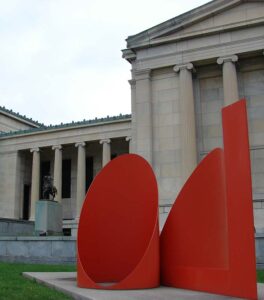 an outdoor sculpture greets you at the entrance to the Albright-Knox;