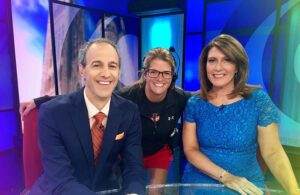 Casiciano with co-anchor Jeff Kulikowsky and floor director Melissa Thorne