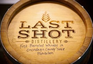 "First barreled whiskey in Onondaga County since Prohibition,” this barrel proudly proclaims on its top face.