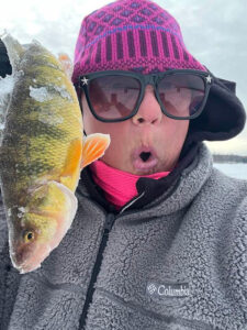 Higginbotham has made it a life goal to be more active in middle-age and try every sport at least once; as of 2022, ice-fishing can safely be crossed off that list, she says.